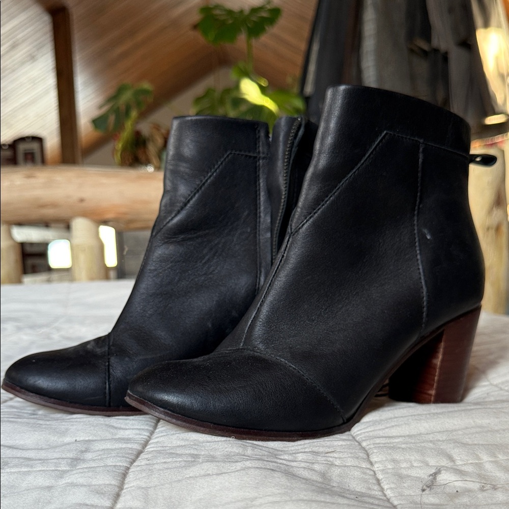 Toms Black Leather Ankle Booties